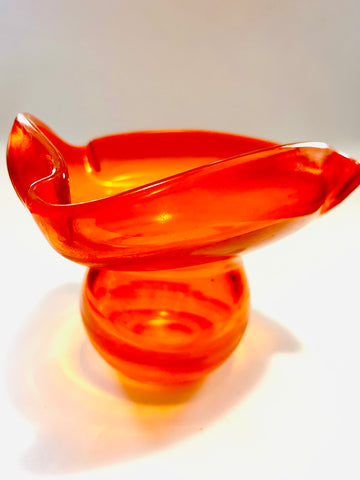 Midcentury Orange Three Pinched Points Art Glass Vase