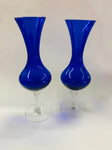 Pair of cobalt blue twisted stem glass vases