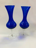 Pair of cobalt blue twisted stem glass vases