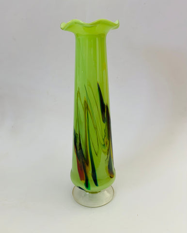 Vintage Lime Green Dalian Glass Snowflake Vase