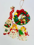 Set of Four Handmade Modeling Clay Christmas Decorations