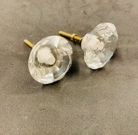Pair of vintage glass drawer or cupboard handles