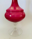 Tall pink Art glass vase with clear base