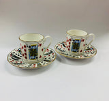 Pair of Elizabethan playing card cups and saucers