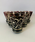 Large Purple Venetian glass and silver overlay jug and 6 glasses