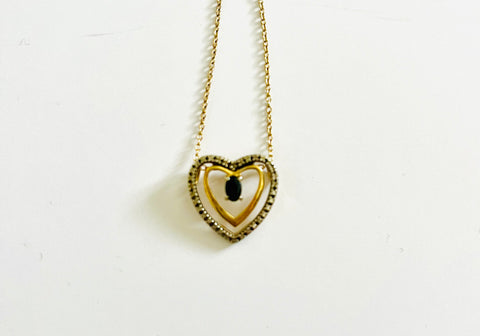 Gold Tone Necklace with Sterling Silver Heart pendant with a blue Stone