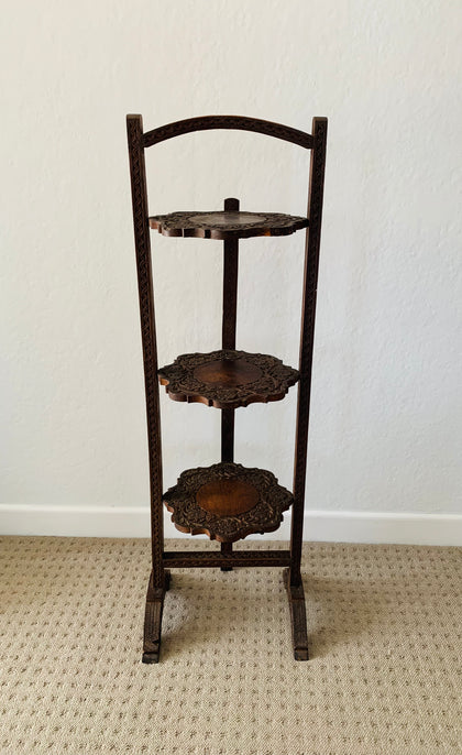 Victorian carved wooden high tea stand