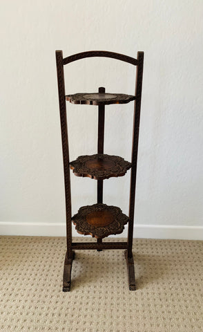 Victorian carved wooden high tea stand