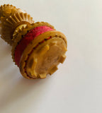 Antique Bakelite and bone castle tape measure and pin cushion