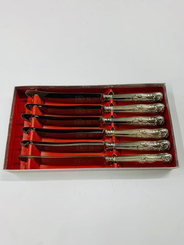 Set of 6 Kings pattern silver plated dinner knives