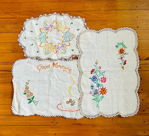 Three Embroidered Tray Covers