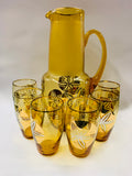 Midcentury Amber glass jug and glasses set