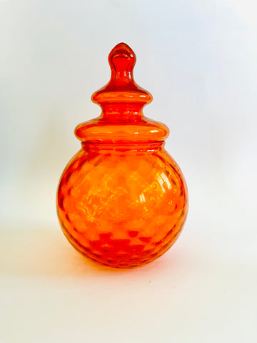 Art Glass Orange Jar with Dimpled Base