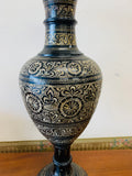 Large vintage brass vase with black detail