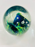 Clear Paperweight with Blue Green and Yellow Coral Like Swirls