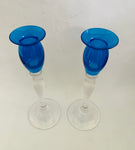 Pair of Midcentury retro blue glass candlesticks