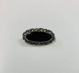 Onyx and Marcasite silver brooch
