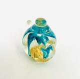 Glass Teapot Paperweight with Gold Glitter and Blue Flower