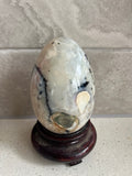 Large Agate Grey Egg with black spots and cream swirls