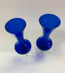 Pair of cobalt blue twisted stem glass vases