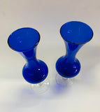 Pair of cobalt blue twisted stem glass vases