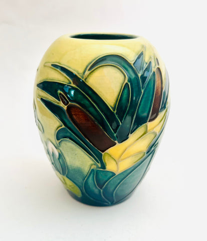 Moorcroft Small Green and Yellow Vase with Lillies