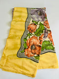 Silky Scarf with yellow edges and purple and red flowers