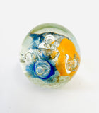 Artistic Bubble Paperweight with Orange and Blue Swirls