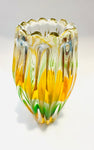 Heavy Clear Art Glass Vase with Green and Yellow Swirls