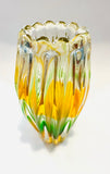 Heavy Clear Art Glass Vase with Green and Yellow Swirls
