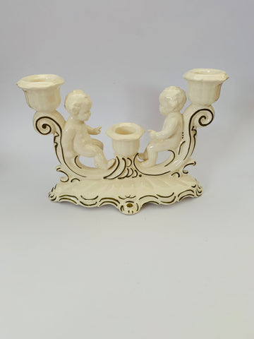 Vintage ceramic cherubs triple candle holder