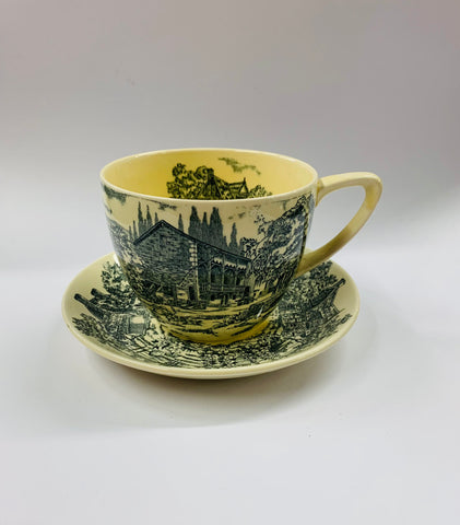 Large Crown Devon blue and white father cup and saucer