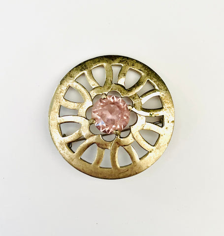 Vintage Round Brooch with Purple Coloured Jewel