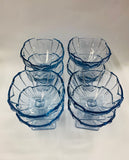 Set 8 Art Deco blue glass dessert bowls