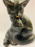 Large ceramic black cat and kitten