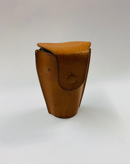 Set of 4 retro Midcentury metal tumblers in a leather case