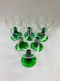 Set of 6 French Beehive green stem wine glasses