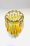 Heavy Clear Art Glass Vase with Green and Yellow Swirls