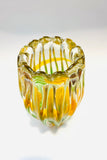 Heavy Clear Art Glass Vase with Green and Yellow Swirls