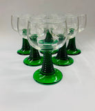 Set of 6 French Beehive green stem wine glasses