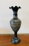 Large vintage brass vase with black detail