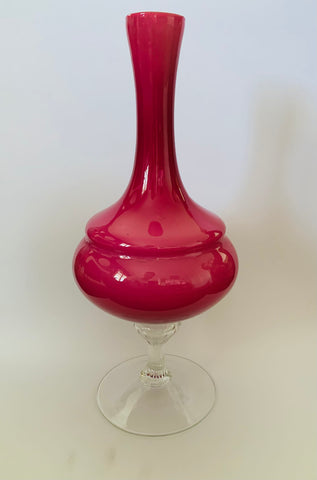 Tall pink Art glass vase with clear base