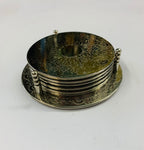 Set of 6 silver plated coasters in stand