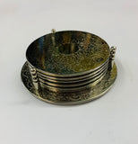 Set of 6 silver plated coasters in stand