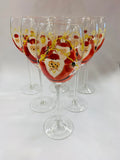 Set of 6 tall hand painted Santa wine glasses