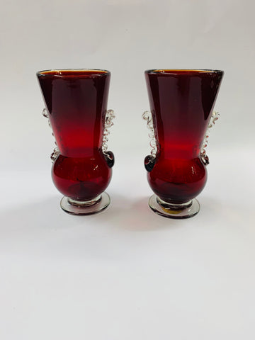 Pair of Murano Glass Ruby red glass vases