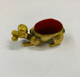 Gold metal poodle pin cushion with bobble head