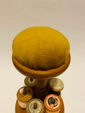 Vintage wooden pin cushion and cotton reel holder