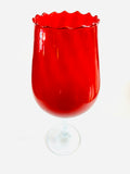 Red Goblet Style Glass Vase with Clear Twisted Base
