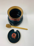 Pottery honey pot with wooden honey spoon